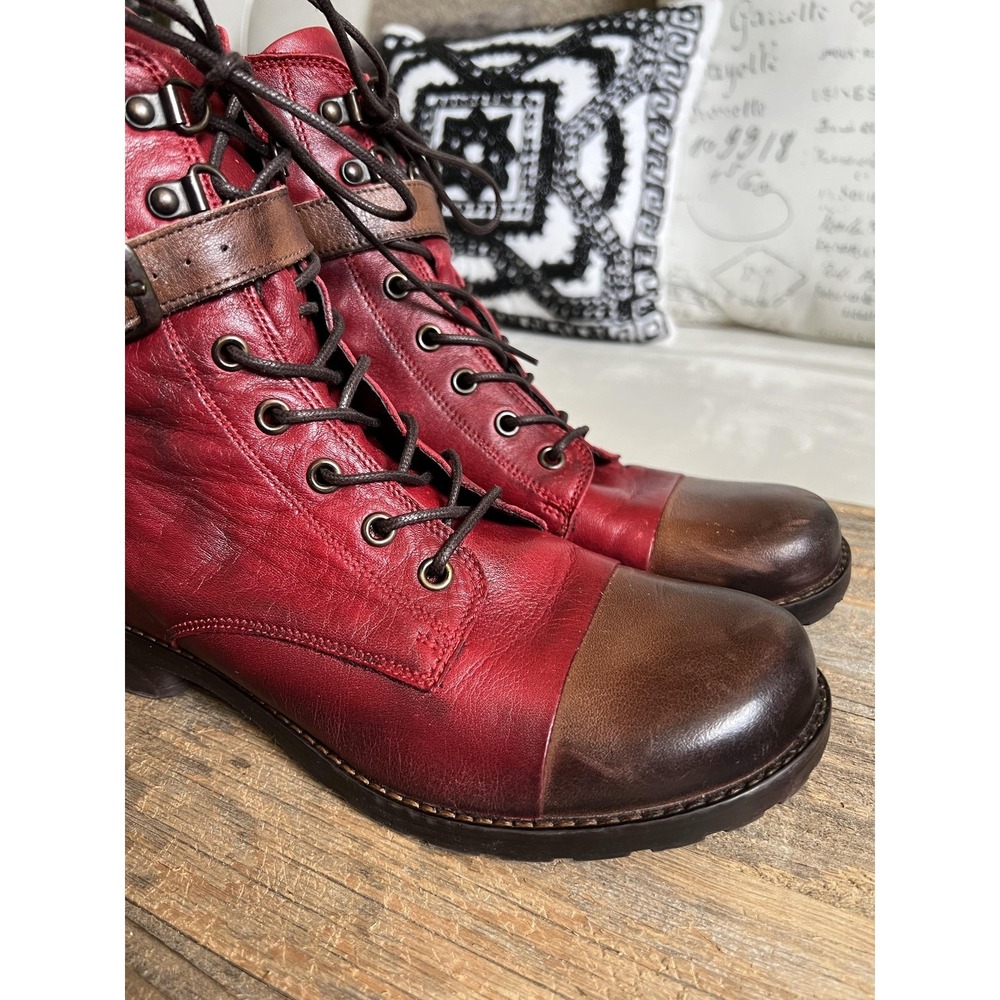 Jafa Boots Womens Size 41 10 Red Brown Leather Combat Ankle Buckle Zip Lace Up - Picture 7 of 13
